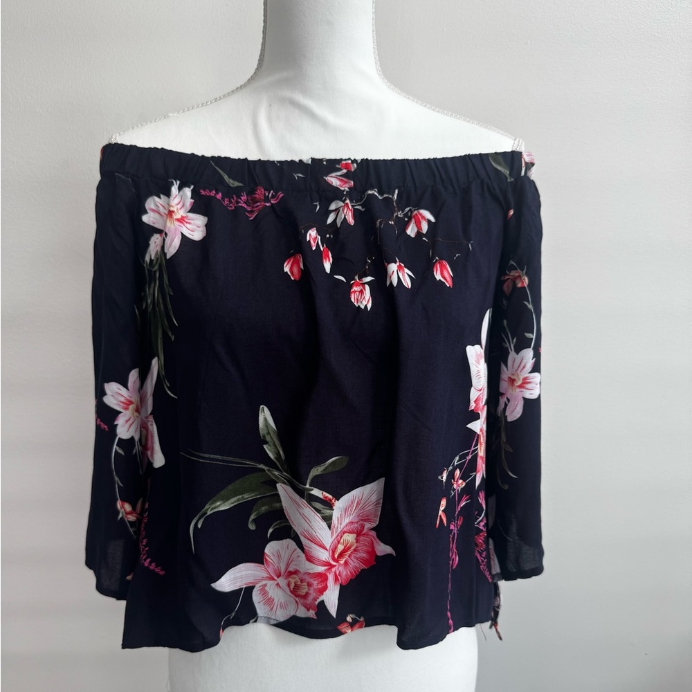 YOINS Relaxed Off-Shoulder Blouse Pink and Blue 3/4 Sleeve